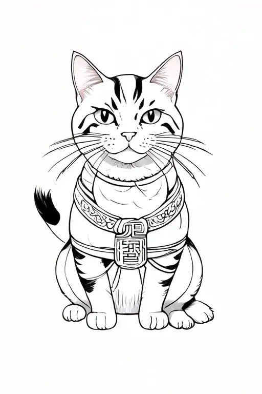 Monmon Cat Samurai in full tattoo design idea