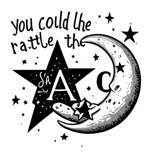 "you could rattle the stars" a star with an A in it and a moon with a C in it tattoo design idea