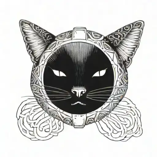 cat wearing kabuto helmet tattoo design idea