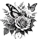 roses and butterflys tattoo design idea