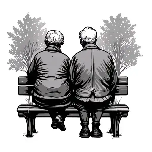 two elderly people on a bench tattoo design idea