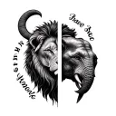 half elephant half lion back tattoos with the words be brave be strong  tattoo design idea