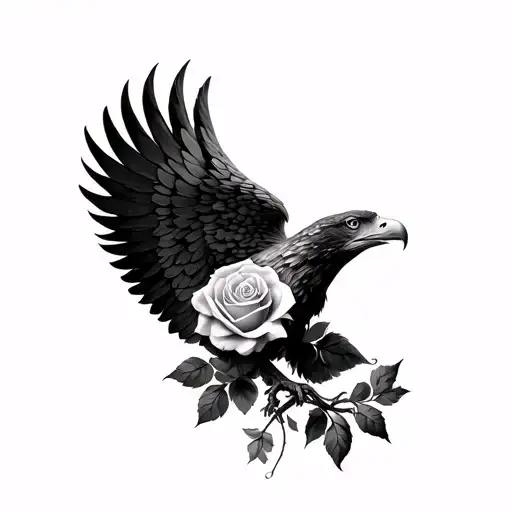eagle wing and rose tattoo design idea