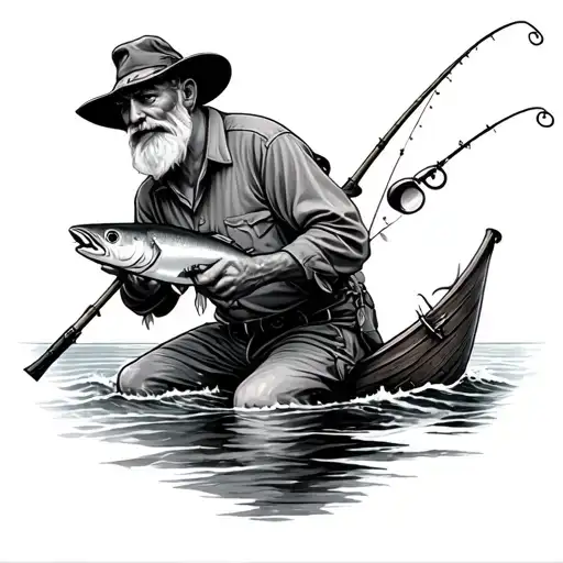 old man and the sea fishing tattoo design idea