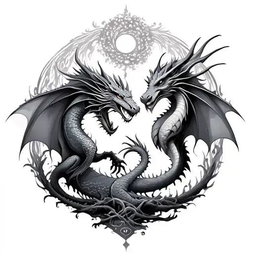 eternal love dragons  lover couple  and the tree of life  tattoo design idea