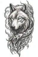 wolf fire flames left arm tattoo design idea