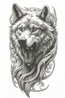 wolf fire flames left arm tattoo design idea