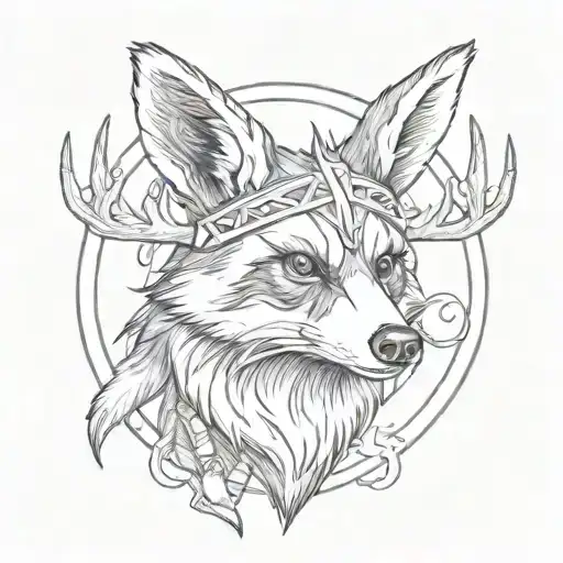 Racoon with deer antlers 8 points tattoo design idea