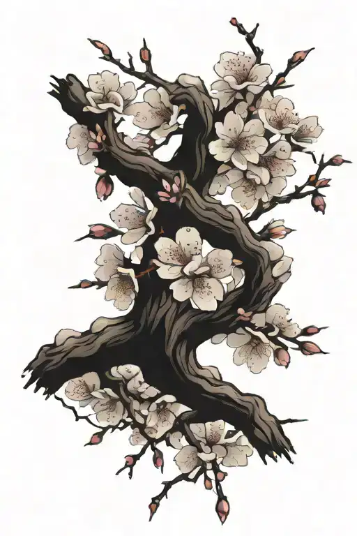 cherry blossom tree branches tattoo design idea