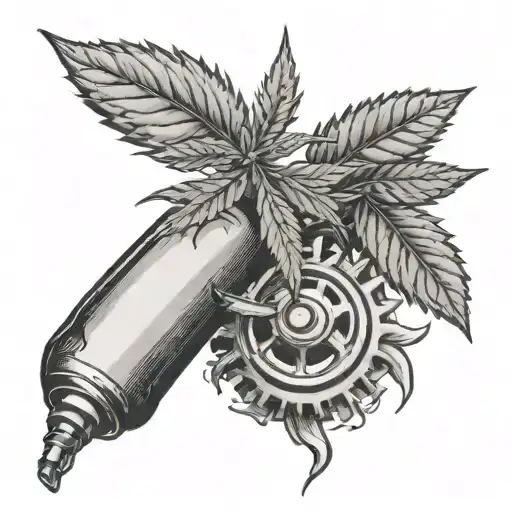 A black and grey tattoo of a cannabis plant growing out of a gear shift knob tattoo design idea