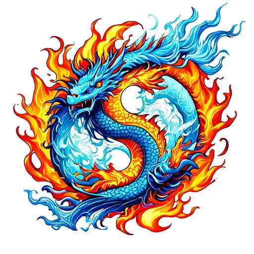 ying yang dragon fire and ice tattoo design idea