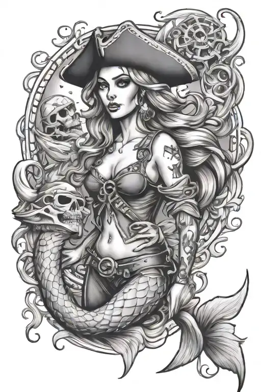 pirate mermaid tattoo design idea