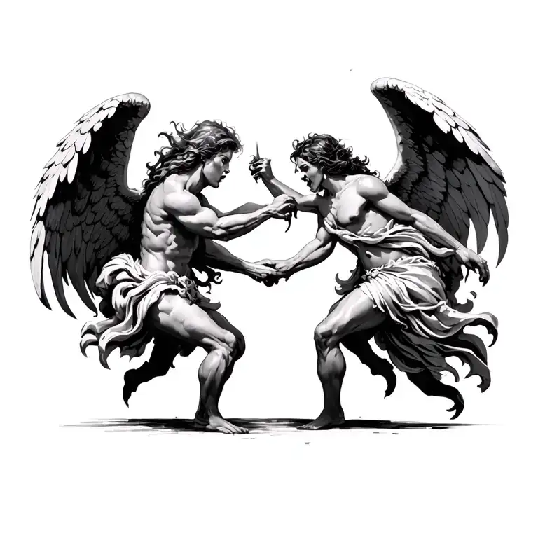 angels and demons fighting realism  tattoo design idea