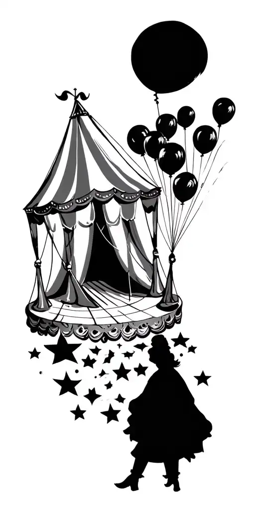 circus tent behind silhouette surrounded tattoo design idea