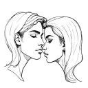 A sketch in the style of Linvork. In the center of the composition, you can depict two faces, male and female, connected together tattoo design idea