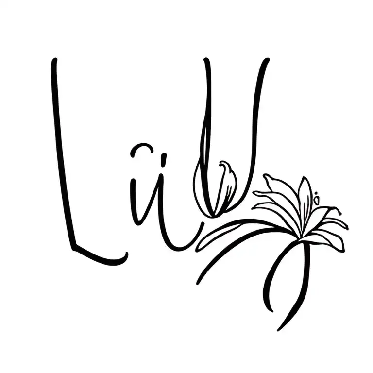 says the word lily in fancy font and has a lily flower  tattoo design idea