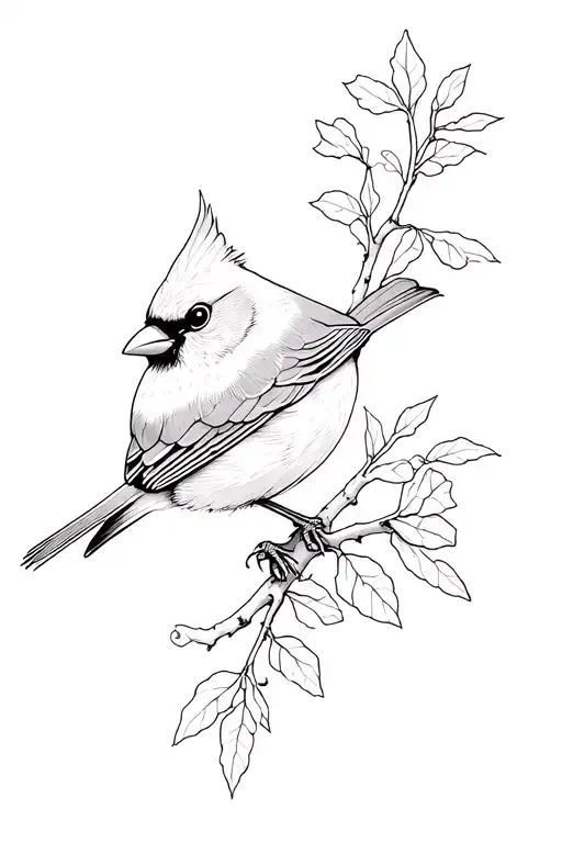 cardinal perched on huckleberry limb tattoo design idea