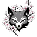 kitsune mask surrounded by cherry blossoms tattoo design idea