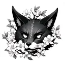 kitsune mask surrounded by cherry blossoms tattoo design idea