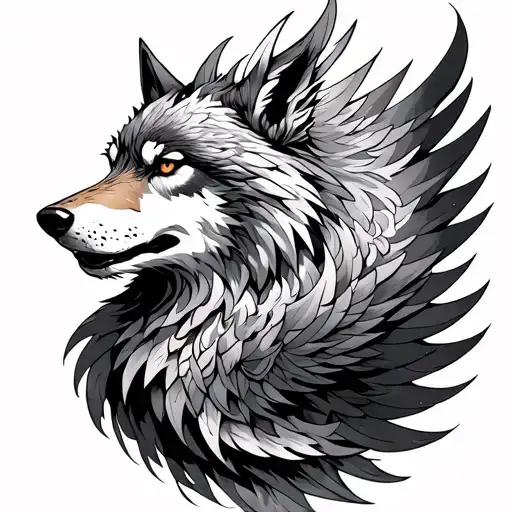 Phoenix And Wolf tattoo design idea