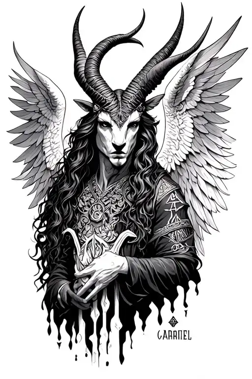 arcangel uriel with capricorn zodiac sign tattoo design idea