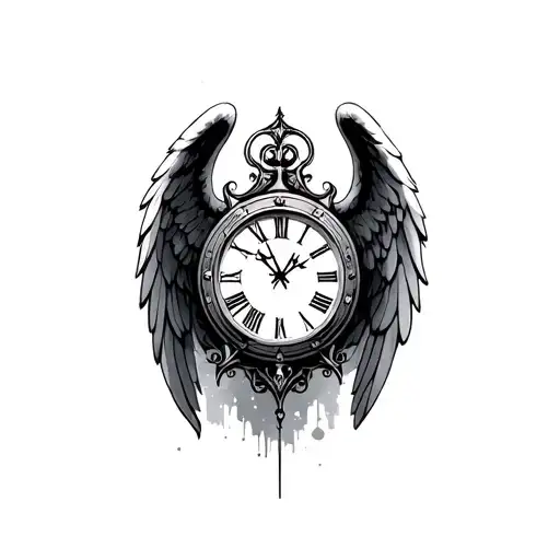 clock and angel tattoo design idea
