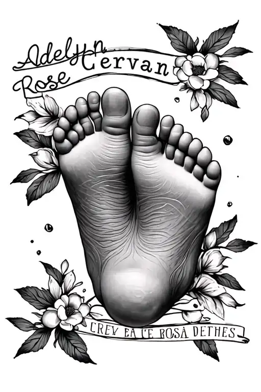 "Adelynn Rose Cervantes" baby feet prints tattoo design idea