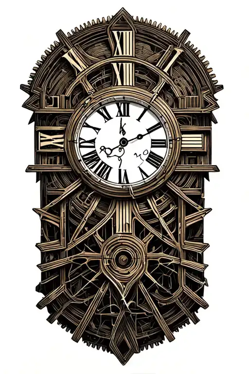 broken clock face, Roman numeral, cog tattoo design idea