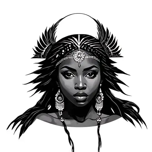 African goddess looking to the prymids with outerspace tattoo design idea