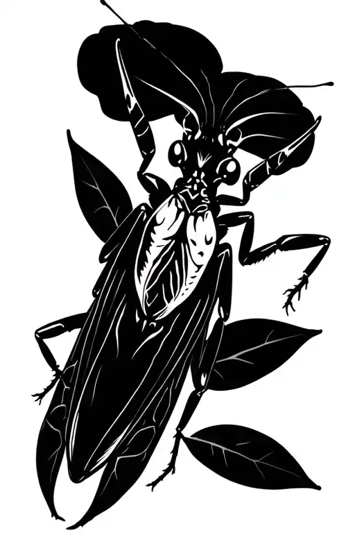 Black and white mantis on a white background. In gloomy atmospheric subjects tattoo design idea