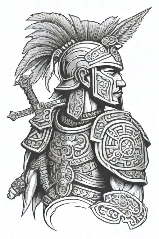 Roman soldier with Cambodia and Hmong symbols tattoo design idea
