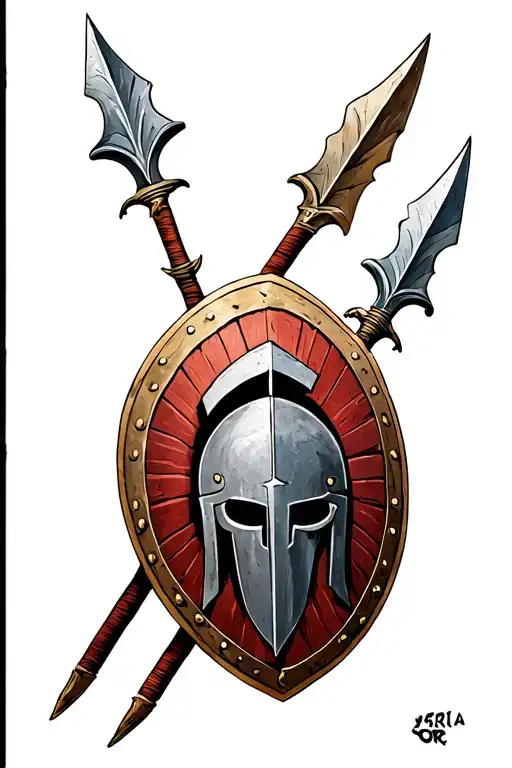 spartan shield and spears tattoo design idea