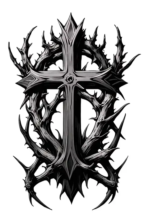  thorn crown around cross tattoo design idea