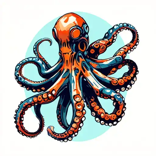 mech octapus on thigh tattoo design idea