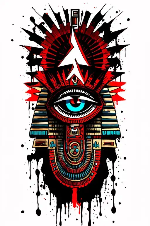 A Fusion Of Egyptian Symbolism, Featuring mayan God and All Seeing Eye and lightning bolt and rume tattoo design idea