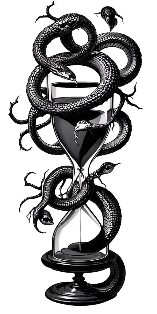 broken hour glass with snakes and spiders tattoo design idea