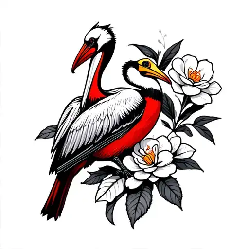 pelican camelia red cardinal tattoo design idea