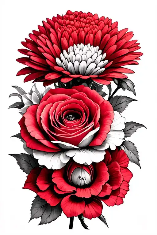 roses chrysanthemum daffodils bouquet tattoo design idea