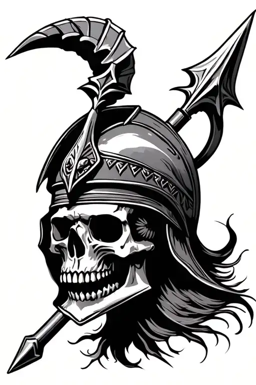 skull with Trojan helmet spear Piercing thr tattoo design idea