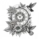 TREE OF LIFE, CLOCK, HUMAN, SUNFLOWERS, PHOENIX, HUMMINGBIRD tattoo design idea