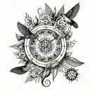 TREE OF LIFE, CLOCK, HUMAN, SUNFLOWERS, PHOENIX, HUMMINGBIRD tattoo design idea