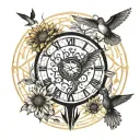 TREE OF LIFE, CLOCK, HUMAN, SUNFLOWERS, PHOENIX, HUMMINGBIRD tattoo design idea