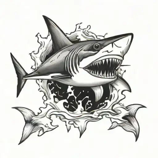 iceberg front shark black and white tattoo design idea