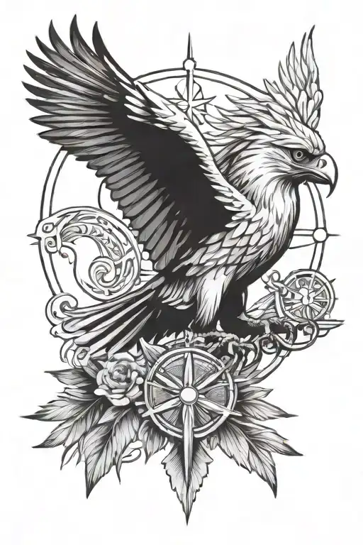 libra goddess 3 stars and a sun philippine eagle flying tattoo design idea