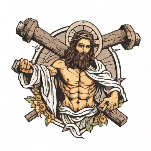 Jesus carrying cross, cross is barbell tattoo design idea