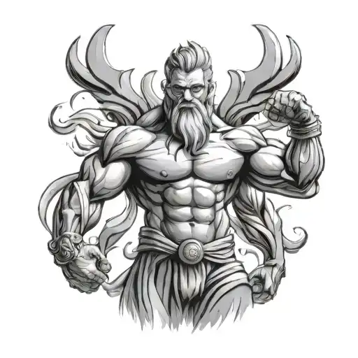 A powerful image of a god-like figure with muscles, symbolizing strength and dedication to the gym tattoo design idea