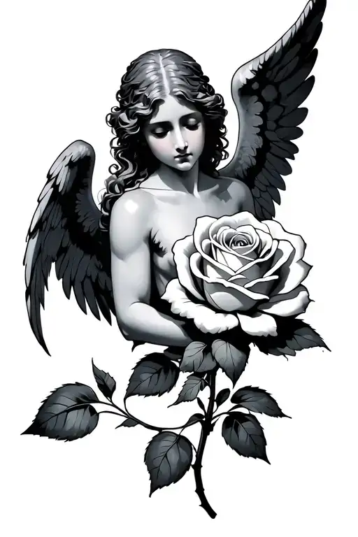 angel Raphael wrapped around a rose with a stem  tattoo design idea