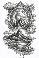date of birt 03 10 1999 with mountains rivers and sun also work as chip designer  tattoo design idea