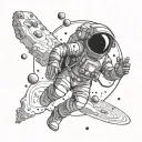 simple astronaut floating in space with planets and galaxies around him tattoo design idea