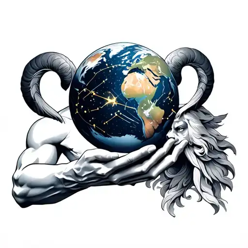 Apollo Greek god holding the earth with Aries constellation on top  tattoo design idea